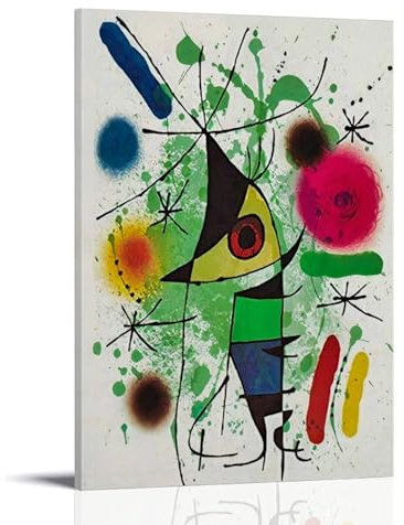 YYUEQIL Joan Miro Kunstdruck auf Leinwand, Motiv: Der singende Fisch, Surrealismus, Kunstdruck, moderne Familienschlafzimmer-Dekoration, Rahmen, 30 x 45 cm