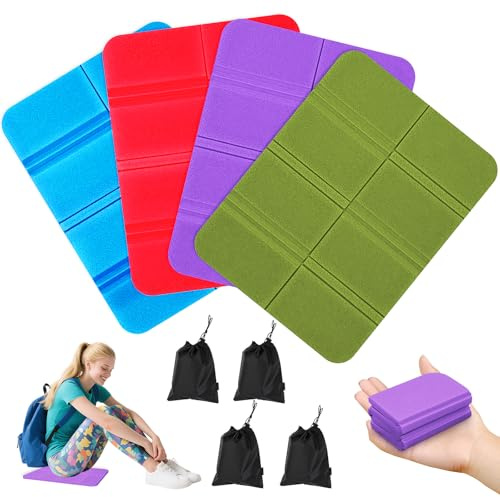 Nadisean 4er Sitzkissen Outdoor Faltbar, Faltbare Sitzkissen Wetterfest | 4 Farben Sitzunterlage Outdoor, Thermo Sitzkissen Faltbar mit 4 Aufbewahrungstasche, Sitzmatte Outdoor für Wandern Camping