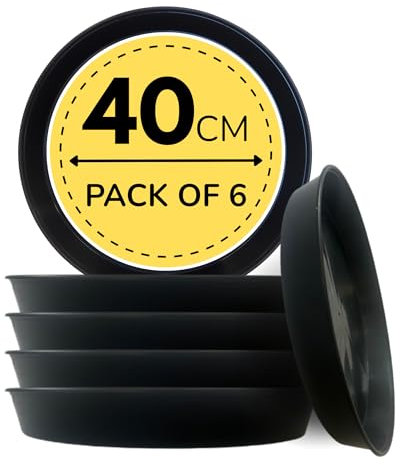 Growers Own 40cm Round Plant Saucers – Pack of 6 Heavy Duty Planter Drip Trays. Protect Surfaces from Water Damage & Stains. Weatherproof & Easy to Clean. Durable For Indoor & Outdoor Use. Black