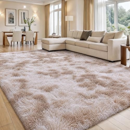 smiry Hochflor Teppich Wohnzimmer, Waschbar Anti-Rutsch Moderner Flauschiger Kuscheliger Teppich für Wohnzimmer Deko, Schlafzimmer, Kinderzimmer, 140 x 200 cm, Beige