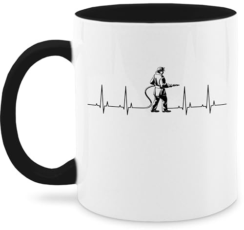 Tasse Tassen 325ml - Herzschlag Feuerwehrmann I Feuerwehr Geschenke für Feuerwehrmänner EKG Herzlinie Weihnachtsgeschenke Freiwillige Feuerwehr I Jugendfeuerwehr - 325 ml - Schwarz