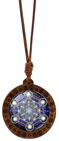 Whltzf Sri Yantra Amulett Halskette aus Holz, Hexagramm, heiliges geometrisches Muster, Anhänger, Schlüsselbeinkette, handgefertigter spiritueller Schmuck, Sri Yantra-Anhänger
