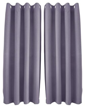 Happy Homewares Purple Mauve Linen Blackout Curtains - 46 x 63 Inch Drop - Elegant Eyelet Curtains with Soft Linen Texture - 2 Panels for Bedroom or Living Room