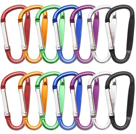 14 Stück Karabinerhaken, Aluminium Karabiner Clip, Karabiner Bunt Aluminium Schnapphaken, Karabinerhaken D Form, für Outdoor Sport, Wandern, Camping, Angeln