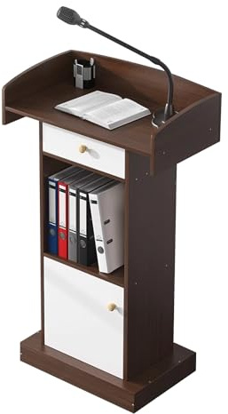 Zynqra Holz-Podium,Stehpult, Rednerpult mit AblageflächeDoppellagiges Ablagefach,Rednerpult,Stehpult mit Rollen Schublade,Rednerpult for Kirche,Vortrag,Schul(Walnut)