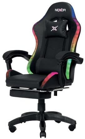 Wintem – – Sedia Gaming con Poggiapiedi Estraibile, Doppio Cuscino e Luci LED RGB USB per Comfort Totale e Design Futuristico Ideale per Gioco, Studio e Ufficio