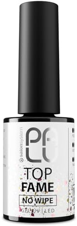 PALU - Top Coat ohne Schwitzschicht - No Wipe UV LED Überlack - Ohne Inhibitionsschicht, intensiver Glanz, Mittelviskos - Transparent mit goldener und rosegoldener Folienstückchen - Fame 11 g