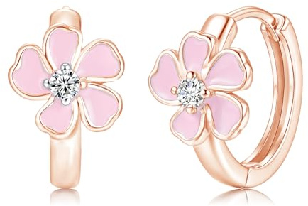 Kamise Creolen Ohrringe Mädchen Silber 925, Ohrringe Echt Silber Creolen | Hypoallergen, Schlafen, Bunte Blumen, Zirkonia, Geburtstag Weihnachten, für Familie, Kinder, Freunde, Geschenk, Schmuck, 16mm