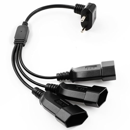 Verlängerung Netzkabel,Verlängerungskabel Euro 3 in 1 mit 90° Flachstecker | Eurostecker, Stromkabel Dreifach, 1 bis 3 Verlängerung 0,75mm² Max. 2,5A/250V für TV PC Computer Monitor Beamer(Schwarz)