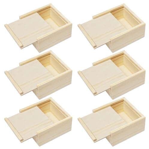 Sixfolo 6 Stück Kleine Holzbox mit Schiebedeckel 10x10x5cm | Quadratische Holzkiste Schiebedeckel Klein,Unlackierte Aufbewahrungsbox Naturholz für DIY Handwerk und Dekoration