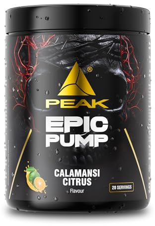 PEAK Epic Pump - 500g Geschmack Calamansi Citrus I 20 Portionen I Concentrated Pre Workout Booster ohne Koffein mit L-Citrullin Malat, L-Arginin HCL/Nitrat und Taurin I vegan
