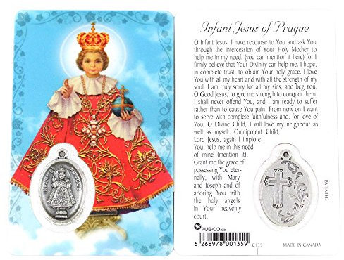 RosaryMart Katholische Gebetskarte mit Medaille Infant Jesus of Prague, Prayer Card