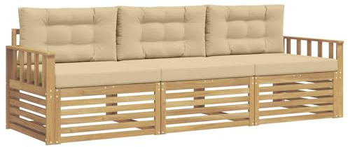 vidaXL Outdoor-Sofagarnitur mit Kissen 3 pcs Weiß und Beige Polyester, Outdoor Lounge, Moderne Ecksofa, Gartenmöbel, Terrassen-Sitze, Komfortables Set für Wohnräume