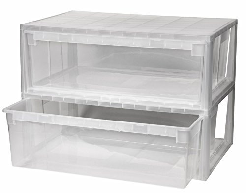 2 Stück Schubladenboxen mit Nutzvolumen 36 Liter pro Box. Passend für z.B. Pullover, Shirts, Hosen, Papier, etc.Maße pro Box: 59,6 x 39 x 21,3 cm