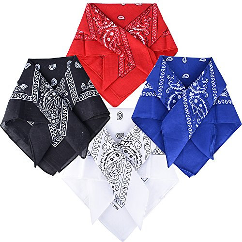 QUMAO (100% Baumwolle) 3stk, 4stk, 6 stk Paisley Bandana Halstuch 55 x 55 cm Kopftuch Armtuch Mischfarben Haar, Hals, Kopf Schal Nickituch Vierecktuch (Schwarz + Weiß + Rot + Blau, 4 Stück)