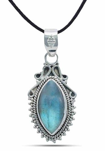 mantraroma Kettenanhänger 925 Silber Labradorit grün blauer Stein Edelstein Kettenanhänger Damen Sterling Silber Halskette Anhänger Geschenk (MAH-119-05)
