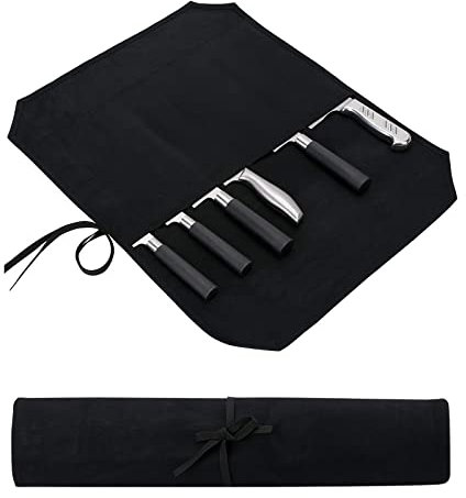 Grand étui à couteaux de chef Kaki en toile cirée pour protéger les couteaux, les ustensiles de cuisine, le portefeuille, les ciseaux, les pinces jusqu'à 42,9 cm 22x 16.9 inches noir