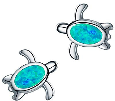 SIMPLGIRL 925 Sterling Silber Opal Turtle Ohrstecker Tier Kleines Weißes Gold Überzogen Hypoallergen Schildkröte Ohrringe für Kinder Mädchen Teen Frauen “MEHRWEG”