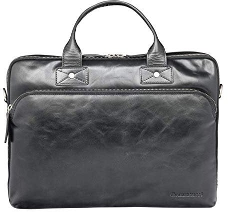 dbramante1928 - Kronborg Laptoptasche 16 Zoll für Damen & Herren - Tasche mit strukturierten Ledergriffen & einem verstellbaren Schultergurt - Aus echtem Vollnarbenleder - Schwarz