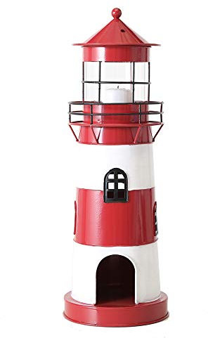 Boltze Laterne - 42 cm hoch - kleine Deko-Laterne für den Innenraum - rot, weiße Leuchtturm-Laterne aus lackiertem Eisen und Glas