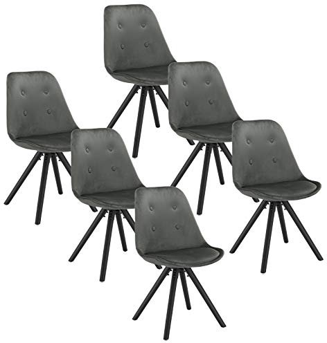 WOLTU Esszimmerstühle 6er Set, Küchenstuhl, Skandinavisch Design, schminktisch Stuhl, Loungesessel, Polsterstuhl, Retro Design Gepolsterter Stuhl, Sitzfläche aus Samt, Dunkelgrau, BH196dgr-6