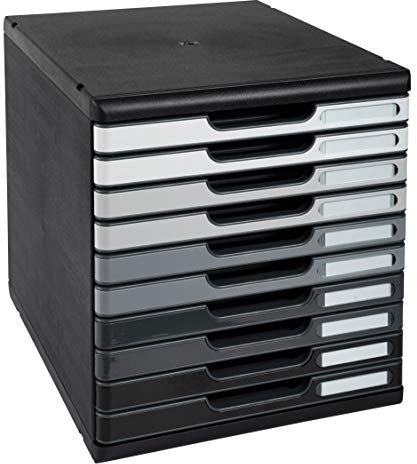 Exacompta - Réf. 302794D - MODULO A4 - Caisson 10 tiroirs fermés pour documents A4+ - Dimensions extérieures : Profondeur 35 x largeur 28,8 x Hauteur 32 cm - Noir/dégradé de gris