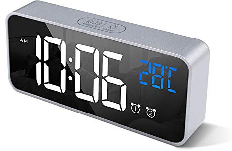 HOMVILLA Wecker Digital mit Große LED Temperaturanzeige, Digitaler Wecker mit Dual Alarm, Snooze, 4 Stufen Einstellbarer Helligkeitsdimmer und 10 Musik für Nachttisch Schlafzimmer