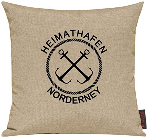 Shirtinstyle Sofakissen Heimathafen Norderney, Kissen, Meer, Heimatort, Stadt, Urlaub, Größe 40 x 40cm, Farbe Beige