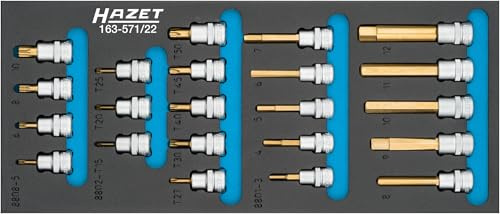 HAZET Schraubendreher-Steckschlüsseleinsatz-Satz 163-571/22, Länge 392 mm | 3/8 Zoll (10 mm) Vierkant hohl, Antrieb 3/8 Zoll (10 mm) Vierkant hohl, TIN beschichtet, Länge 392 mm, Breite 172 mm, 1182 g