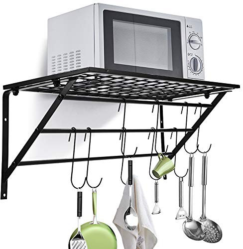 Porte-Casseroles Industrielle, Etagère Mural avec Crochets Organisateur de Suspension pour Ustensiles de Cuisine Support de Pot en Acier Inoxydable à 10 crochets