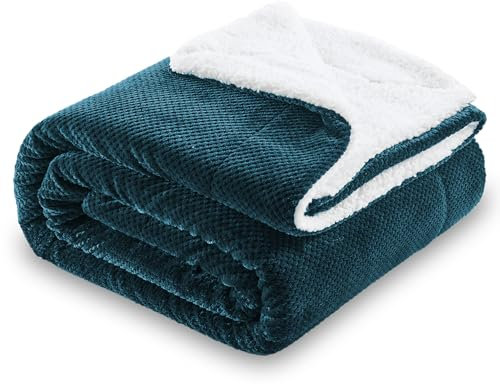 SOCHOW Coperta in Pile Sherpa Waffle, Coperta in Peluche Reversibile Super Soft Fuzzy Calda, Leggera e Soffice per Divano Letto Turchese 220 x 240 cm