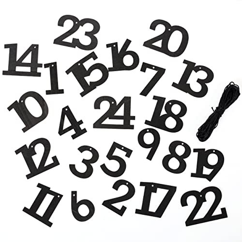 Papierdrachen 24 Adventskalender Holzzahlen mit Baumwollschnur - Schwarz - Elegante Deko für deinen Weihnachtskalender - für Kinder und Erwachsene