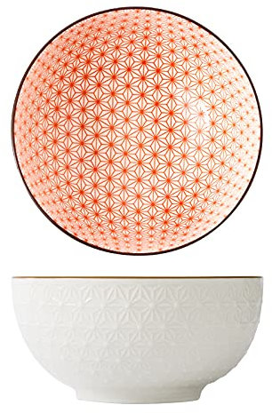 mönomöro 6 Keramik-Schalen, Schüsseln Vintage Salatschüssel Geschirr Suppenschüsseln Porzellan 1000ML Schale für Suppe Müsli Reise Nudeln Ø 15.8cm (2,J)