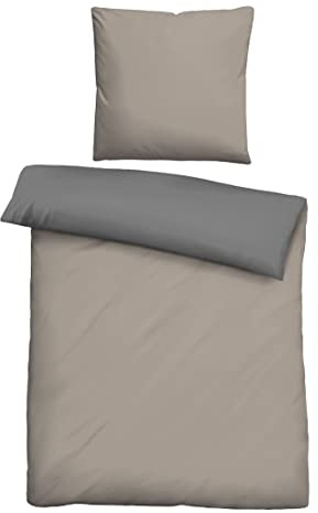 biberna 0455775 Bettwäsche Garnitur mit Kopfkissenbezug Linon 1x 135x200 cm + 1x 80x80 cm, Taupe