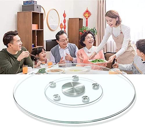 YZJYB Grand Plateau tournant en Verre trempé Lazy Susan Table tournante Ronde Table à Manger Assiette de Service Plaque tournante d'affichage de 27 Pouces Tourne en Douceur à 360 ° Facile à partag