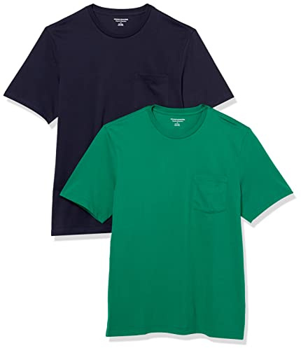 Amazon Essentials Camiseta de manga corta con bolsillo, cuello redondo y corte ajustado Hombre, Pack de 2
