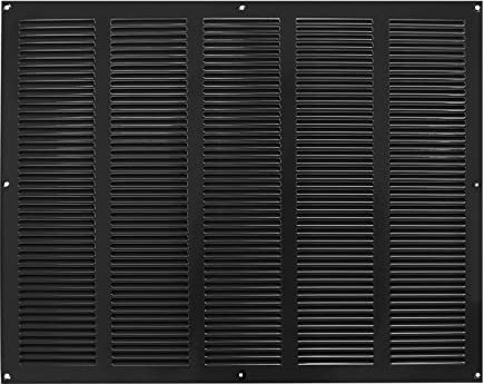 Rejilla de ventilación de metal negro / 500 mm x 400 mm / con mosquitera – malla anti insectos / moderna cubierta rectangular plana para conductos