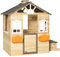 Outsunny Spielhaus für Kinder Holz Kinderspielhaus mit Fenster Briefkasten Outdoor Gartenspielhaus mit Blumentopfrack Holzspielhaus für 3-7 Jahre Tannenholz Natur 113 x 94 x 134,5 cm