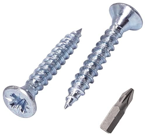 SKIR'CO Lote de 500 tornillos de acero chapado en zinc de 3,0 x 16 mm, cabeza avellanada Pozidriv, tornillos de aglomerado, rosca PZ totalmente (500, 3 x 16 mm)