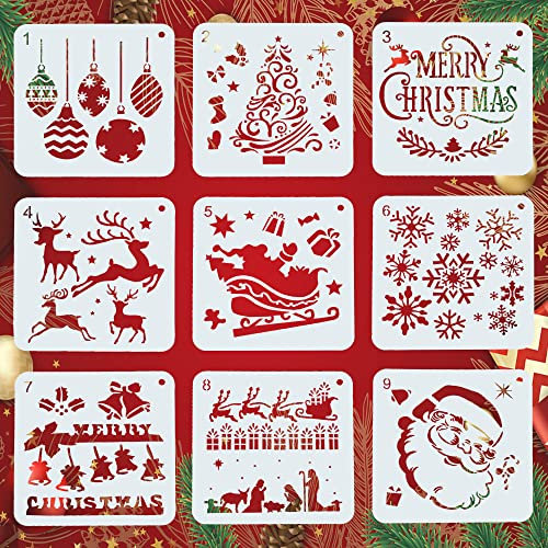 KLYNGTSK 9 Stück Weihnachten Schablonen Set Kunststoff Weihnachts Schablonen Vorlagen Weinachten Zeichnung Malerei Schablonen Weihnachtsbaum Zeichenschablonen Malschablonen für Weihnachtsdekoration