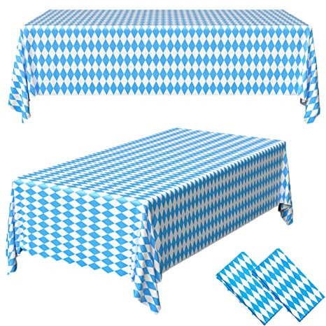 KEELYY 2 Pcs Oktoberfest Deko Oktoberfest Tischdecke, Tischdecke de Bayrisch Blau, Oktoberfest Tischdeko Bayernraute Partytischdecke für Bierzelten Bier Festival(130 * 220cm)