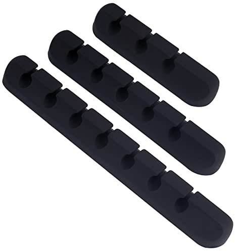 GORGECRAFT 3Pcs Cable Holder Clips Silicone Adhesive Data Line Management Organizer for Mouse Power Cord USB Wire Phone PC Cable Office Home Table Storage Supplies(with 7/5/3 Slots), Black