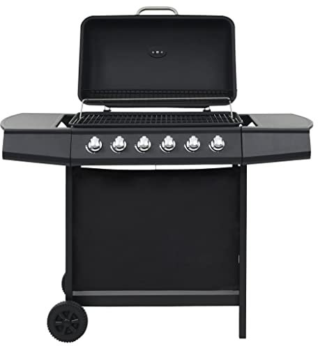 INLIFE Barbacoa de gas con 6 quemadores, acero negro