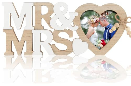 Mr & Mrs Decorazione per matrimonio con cornice cuore regalo per coppia di sposi decorazione da tavolo matrimonio vintage lettere in legno per cerimonia festa decorazione per la casa oggetti di scena