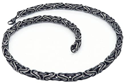 Epinki Edelstahl Kette Mann 45 cm, Herren Byzantine Königskette Schwarz Grau Metallketten Punk Breit 6MM Edelstahlketten für Männer