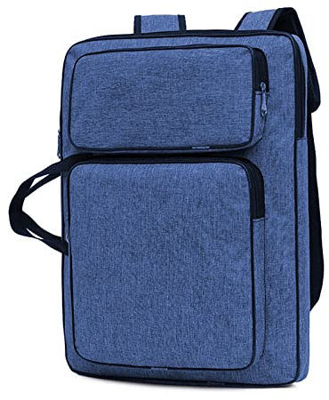 Art Portfolio Case A3 Artist Drawing Board Bag Waterproof Art Carrying Bag Portable Sketch Pad Storage Bag Artist Folder Case Tote Bag Shoulder Bag for Palette Paints Brushes Pencils (Navy Blue)