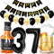 Conruich Geburtstagsdeko 37 Jahre Mann Frau, Luftballon 37. Geburtstag Deko Mann, Folienballon Zahl 37 Schwarz, Helium Ballon Whiskey Bierglas für 37. Geburtstag Manner Party Dekoration