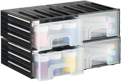 Navaris Kleinteile Magazin groß mit 4 Schubladen - Sortierkasten Sortierbox aus Kunststoff - Schrauben Ordnungssystem - Box für Werkstatt Zubehör - Sortimentskasten Schwarz