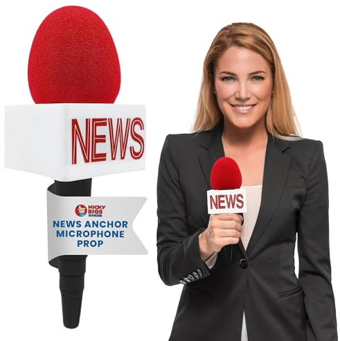 Nicky Bigs Novelties Adult News Anchor Microphone Prop - Fake News Microphone with Flag, Plastic Wireless prop for Reporter, Anchorman, Journalist Costume, Career Day, Halloween - Black, One Size