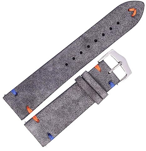 MasterUnion Armband aus Wildleder mit Schnellverschluss, 20 mm, 22 mm, handgefertigtes Armband mit Vintage-Nähten, Grau 1, 20mm